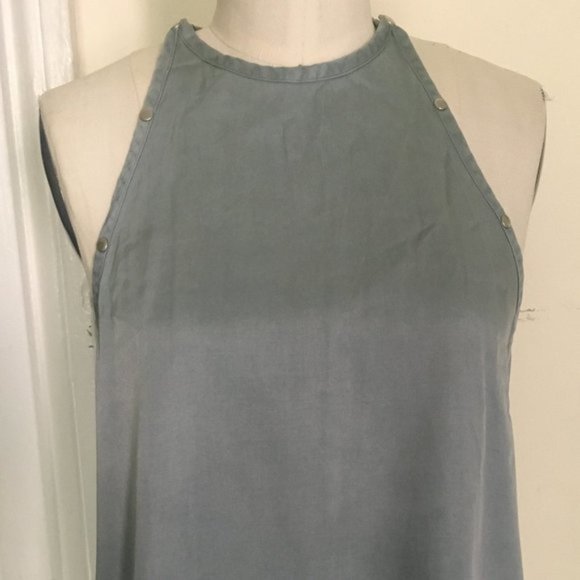 New Alexander Wang high neck snap closure studded side open slit silky tank top
